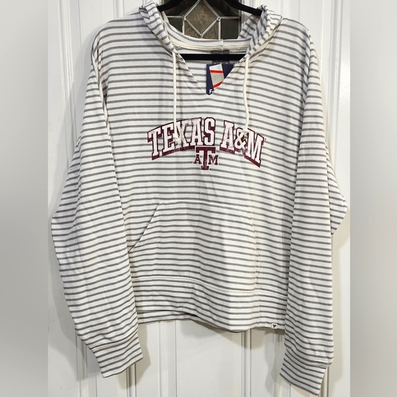 NWT Fanatics Texas A&M Aggies Grey White Striped Hoodie Sweatshirt Women's XL - Picture 1 of 8